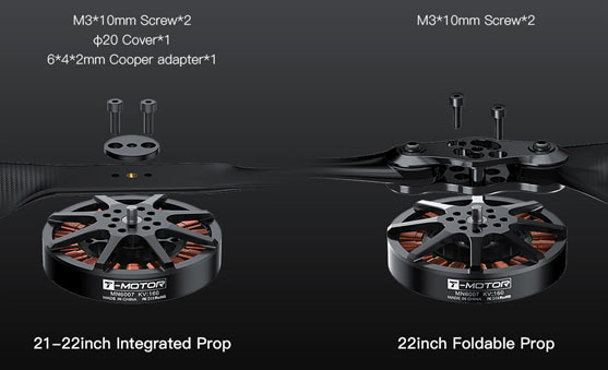Moteur MN6007 320kv T Motor vue montage d'hélice