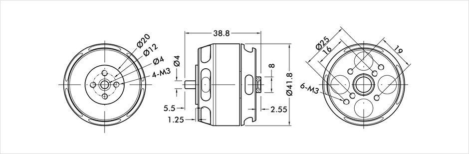 Dessin technique avec les cote du moteur U3