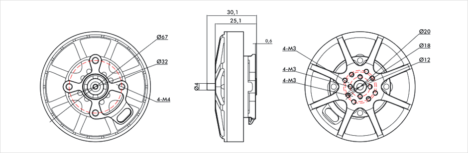 Dessin technique avec les cote du moteur MN6007