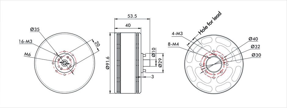 Dessin technique avec les cote du moteur P80III