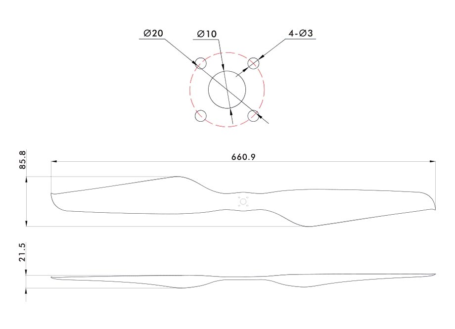 Vue technique hélices NS26X8,5