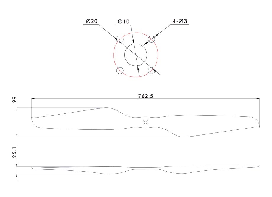Vue technique hélices NS30X10